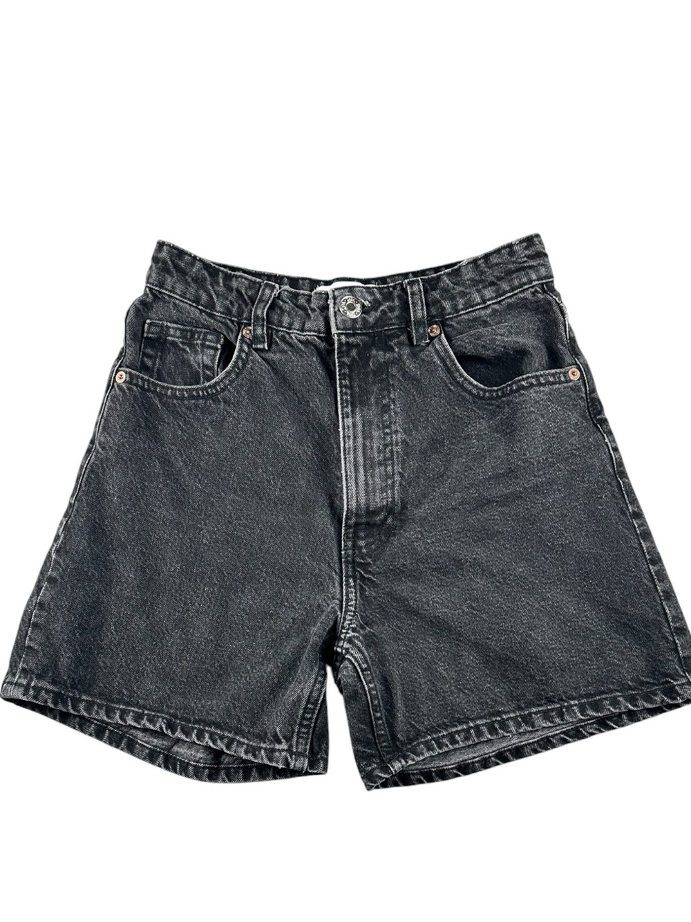 Zara High-Waist Faded Black Denim Mom Shorts 4 Grunge IndieSleaze 90’s Style